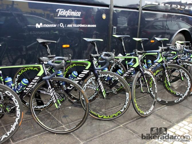 A fleet of fetching blue-and-green Canyons for the Movistar squad