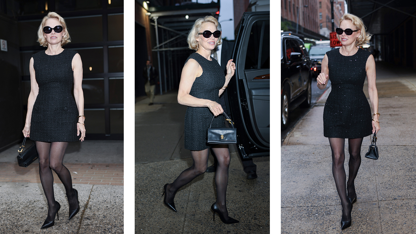 Pamela Anderson in a Marc Jacobs outfit in NYC