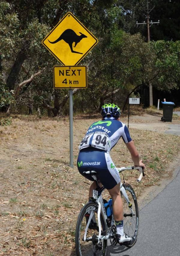 Andre Madrazo (Movistar) chases back up to the peloton.