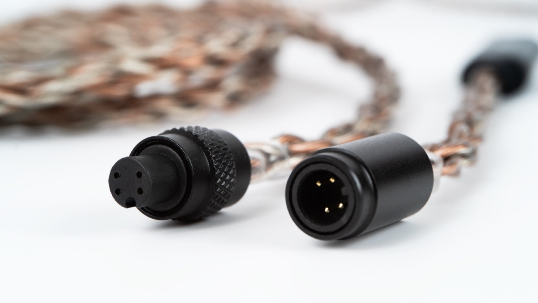 Close-up of the swappable connector on the Campfire Audio Time Link cable