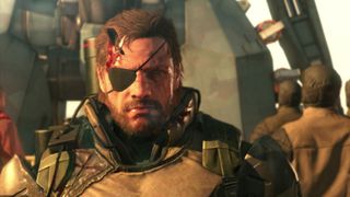 Big Boss in Metal Gear Solid V standing beside his mercenaries