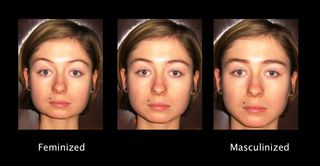 A sample of the images used in the facial preference experiment. The middle image is the original. The one on the left has been altered to look more feminine; the one on the right, more masculine.