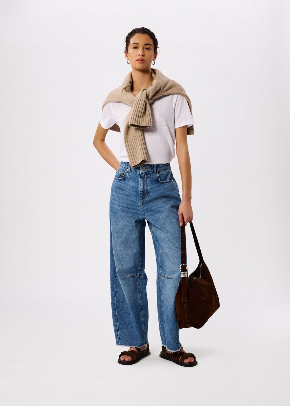 White Linen V Neck T-Shirt