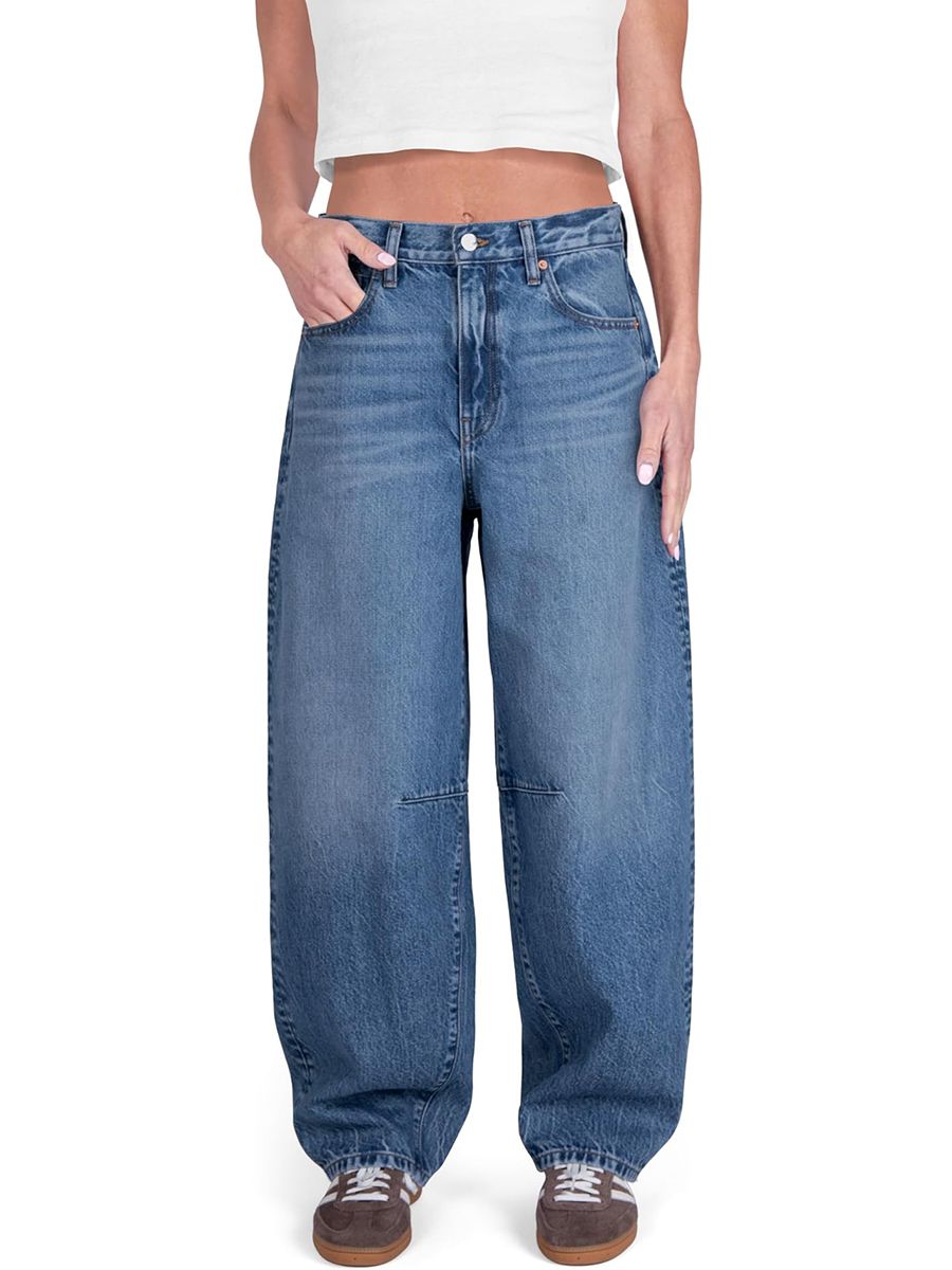CAKE THE LABEL, Cake the Label Womens Baggy Barrel Jeans Wide Leg Mid Rise Premium Denim Pants (medium Blue)
