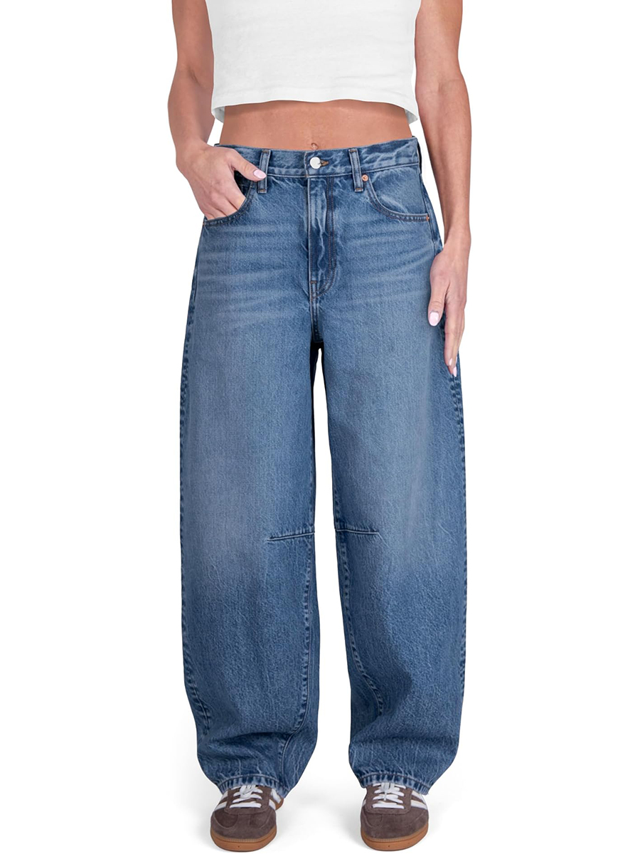 CAKE THE LABEL, Cake the Label Womens Baggy Barrel Jeans Wide Leg Mid Rise Premium Denim Pants (medium Blue)