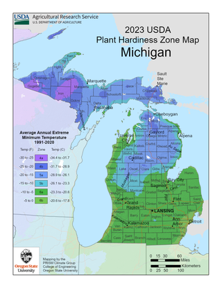 USDA Plant Hardiness Zone Map for Michigan