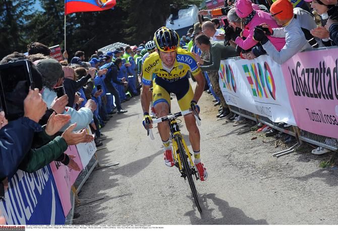Rafal Majka (Tinkoff-Saxo) through the tunnel of fans on the Monte Zoncolan