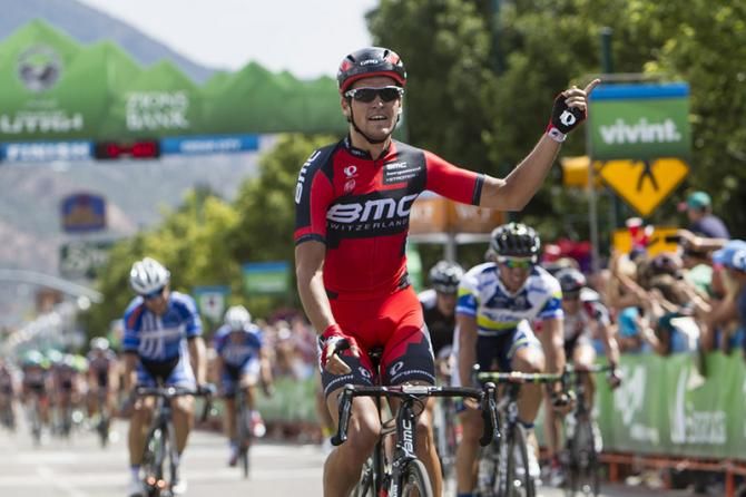 Greg Van Avermaet (BMC) salutes as he takes the opening stage of the 2013 Tour of Utah
