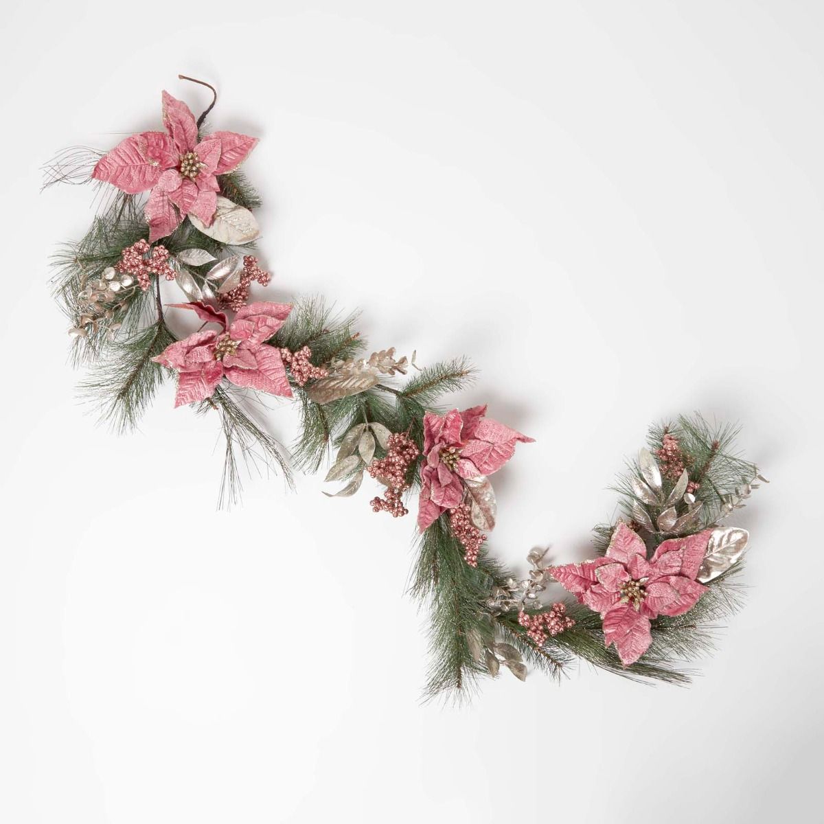 Pink & Green Poinsettia Christmas Garland, 182 cm