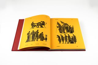 Marseilles to Hyères, printed on Colorplan Citrine, by Berke Yazicioglu. An open book with yellow pages and four sketches of groups of men doing different things.