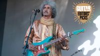 Ibrahim Ag Alhabib performs onstage with Tinariwen at the Glastonbury Festival on June 24, 2023