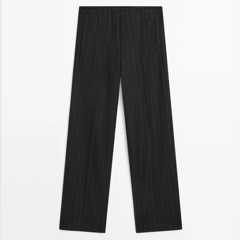 Massimo Dutti black pinstripe suit trousers