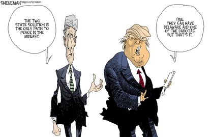 Political cartoon U.S. Israel UN John Kerry Donald Trump