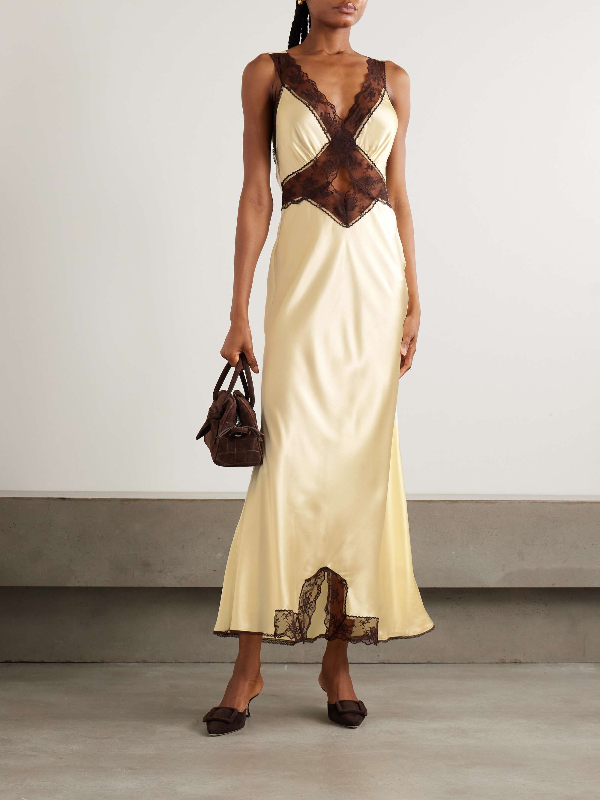 Willa Lace-Trimmed Cutout Silk Maxi Dress