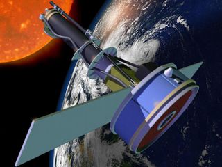 Artist's concept of the Interface Region Imaging Spectrograph (IRIS) satellite in orbit. The sun-observing telescope is launching in June 2013.
