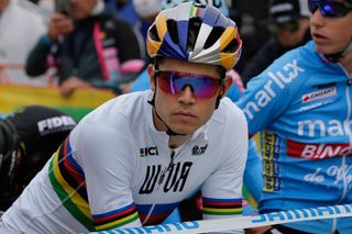 Wout van Aert waits for the start of the Iowa City World Cup