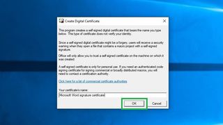 How to sign a Word document step 3: Type certificate name