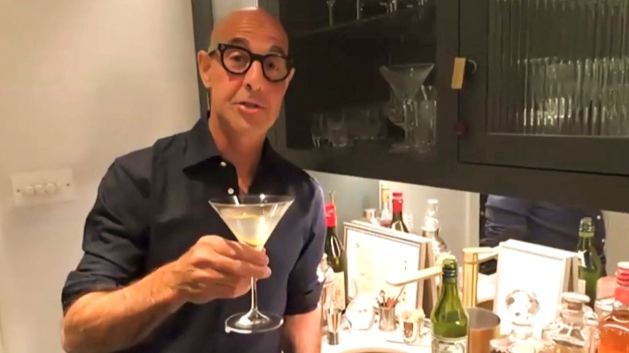 stanley tucci in his home bar