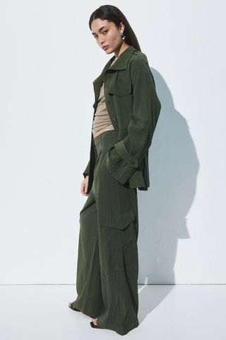 Textured-Weave Cargo Trousers