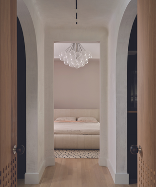 Bedroom through hallway contemporary design with chandelier ball light