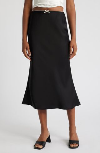 Bias Cut Satin Midi Skirt