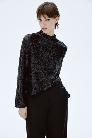 Sequined Turtleneck Top