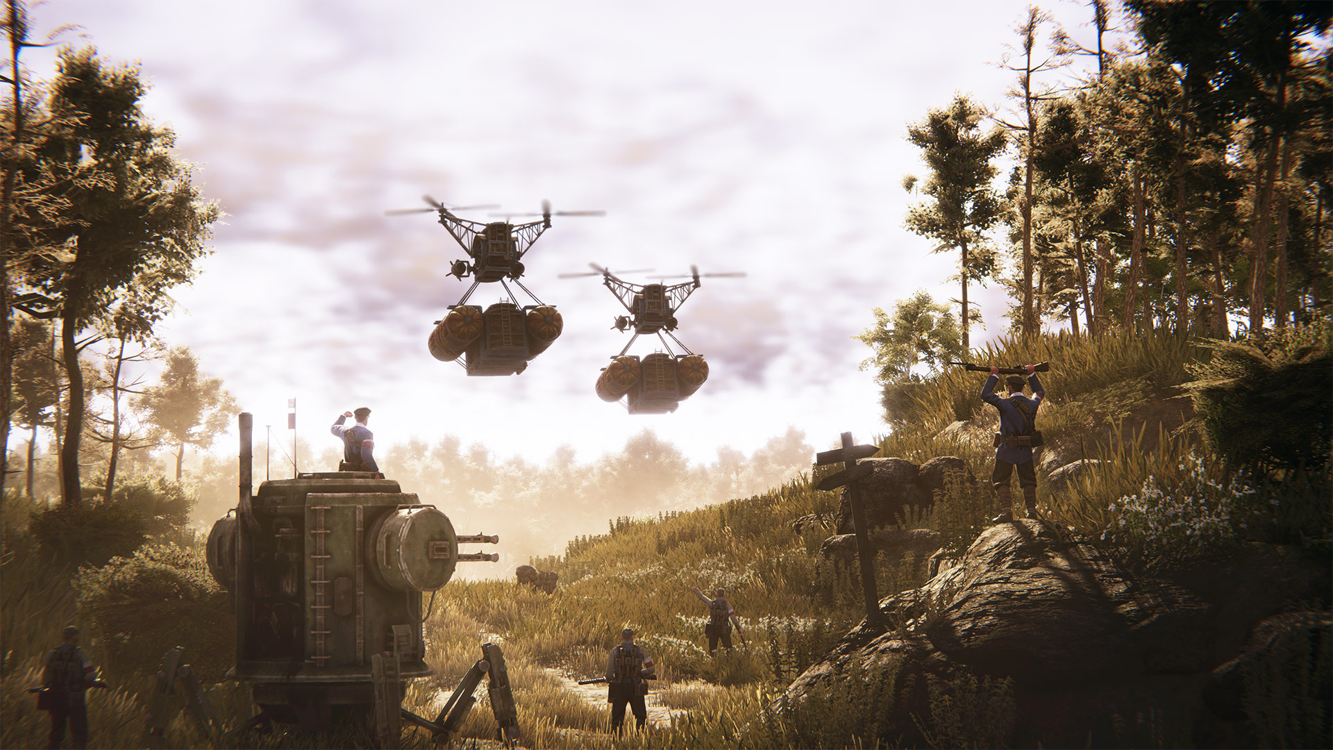 American airships battle mechs in the Iron Harvest DLC Operation Eagle