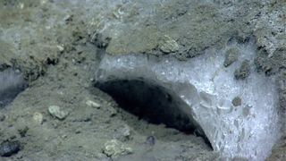 A close-up of methane hydrate observed at a depth of 3,460 feet (1,055 meters) off the U.S. Atlantic Coast.