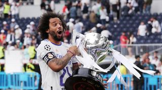 Marcelo celebrates Real Madrid's LaLiga triumph.