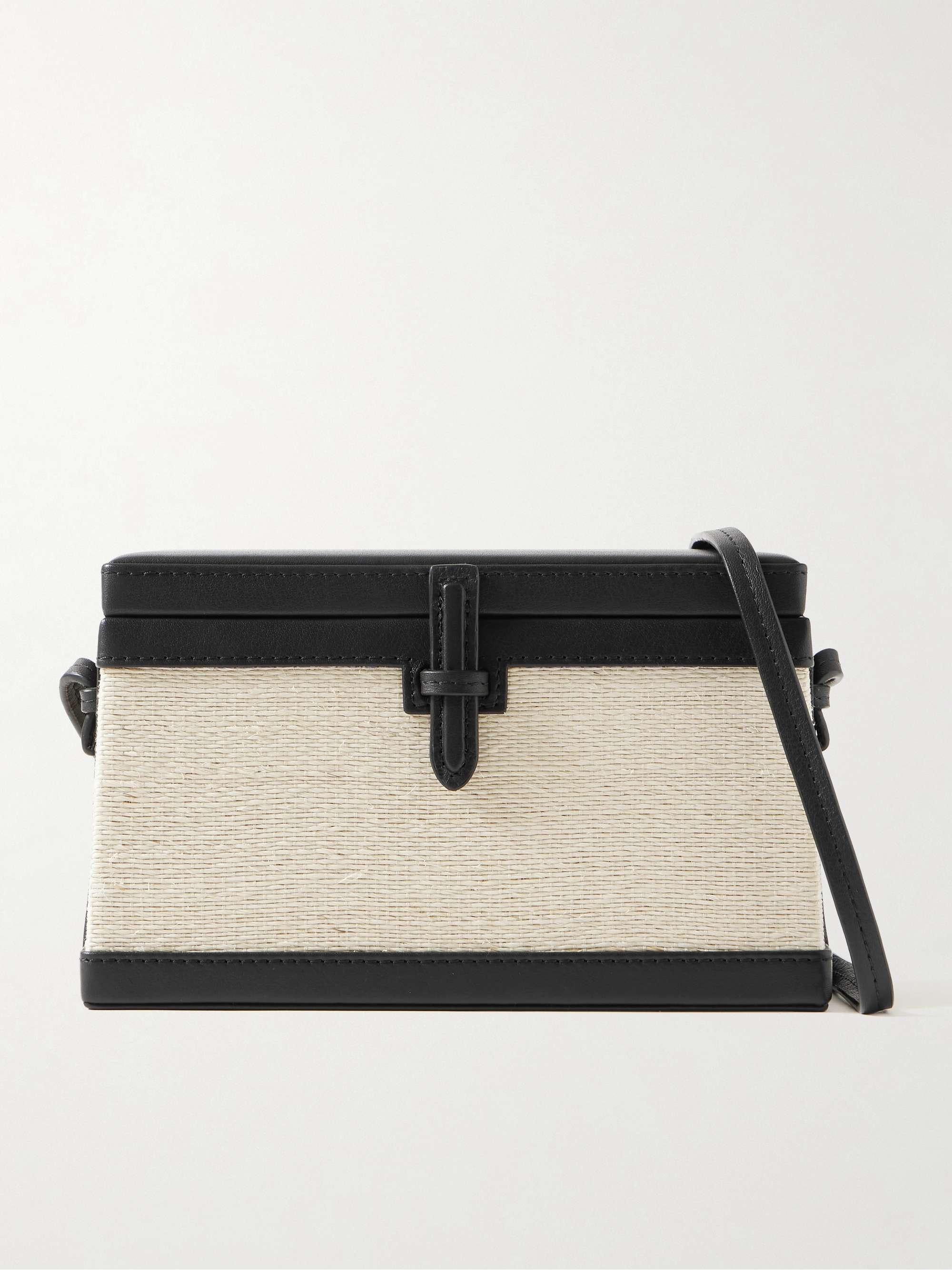The Trunk Leather-Trimmed Straw Shoulder Bag