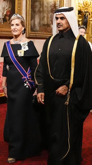 Duchess Sophie and Qatar's Energy Minister Saad Sherida al-Kaabi arrive to attend a State Banquet