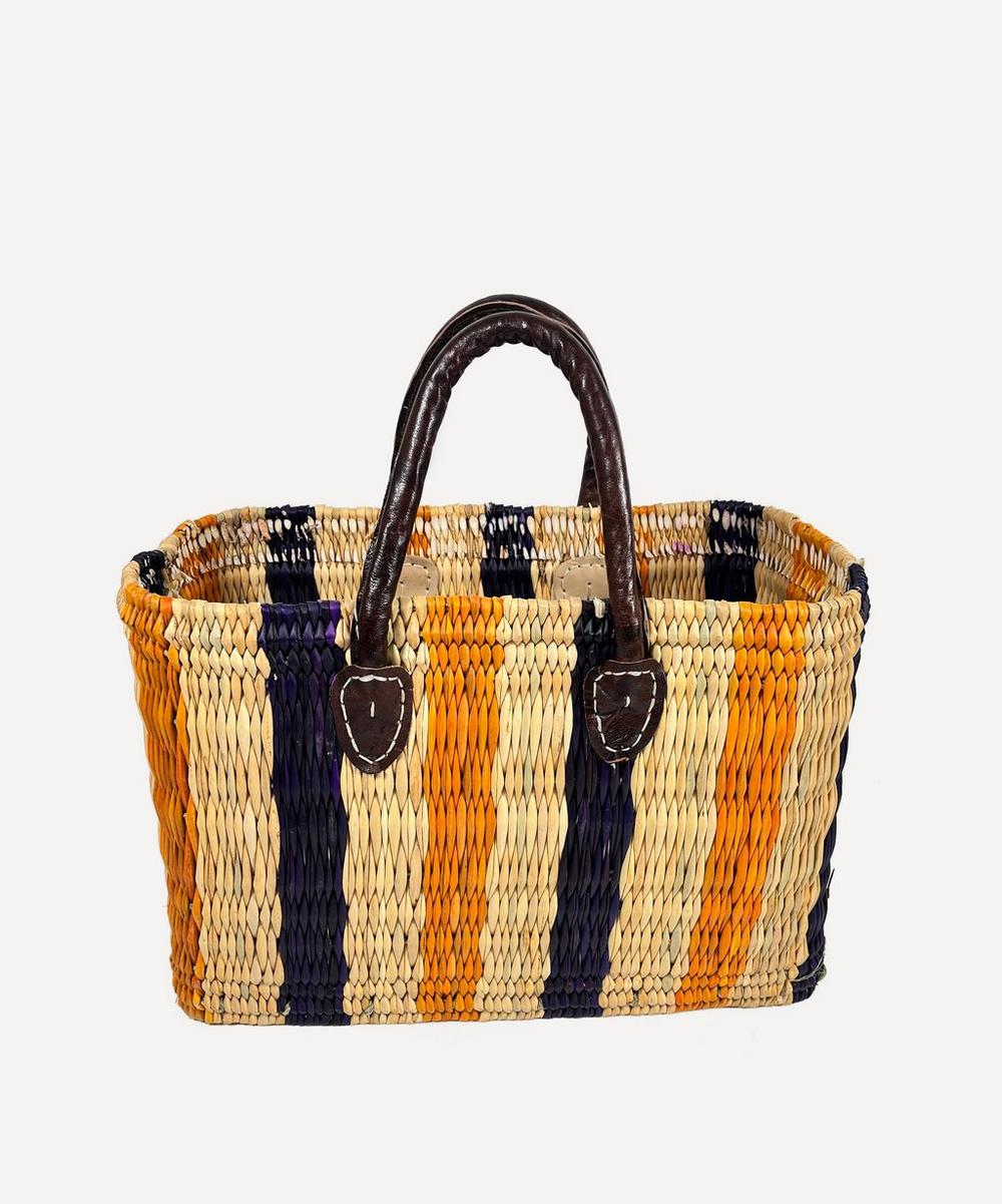 Moroccan Weave Striped Leather-Trim Basket
