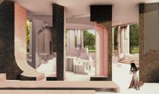 Serpentine Pavilion design render, interior view counterspace