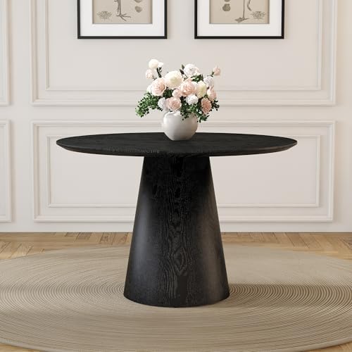 Vohuai Black Dining Table,45''round Dining Table for 4-6,modern Dining Room Table With Stable Base,space Saving Black Kitchen Table for Kitchen,apartment,study.