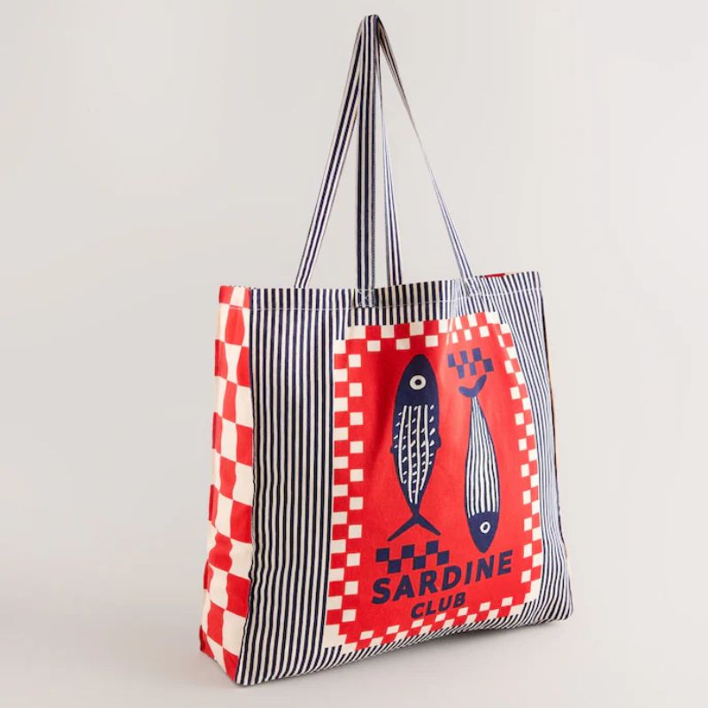 sardine print tote bag
