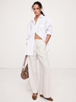 High-Rise Wide-Leg Linen Pull-On Pant