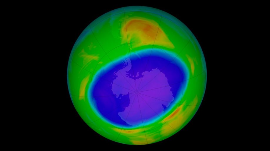 The Antarctic ozone hole reached its most recent annual peak extent on Sept. 20, 2020, at 9.6 million square miles (24.8 million square kilometers). It was the 12th-largest ozone hole on record, down from the highs of decades past..