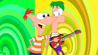 Phineas and Ferb performing "Summer Belongs to You" in Phineas and Ferb.