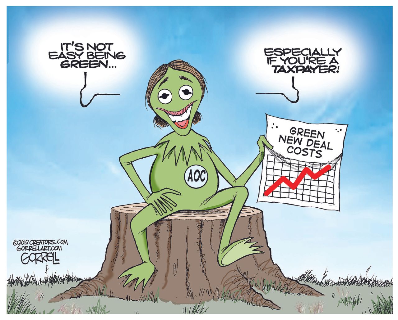 &amp;amp;nbsp;Political Cartoon U.S. Alexandria Ocasio-Cortez Green New Deal&amp;amp;nbsp;Kermit