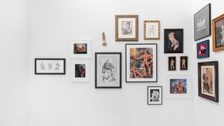 Installation view of Tom of Finland Foundation, with artworks on white wall