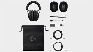 Logitech G Pro X gaming headset with accessories