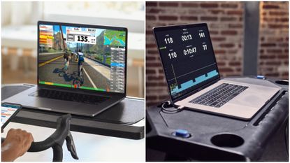 Zwift and TrainerRoad being used on laptops