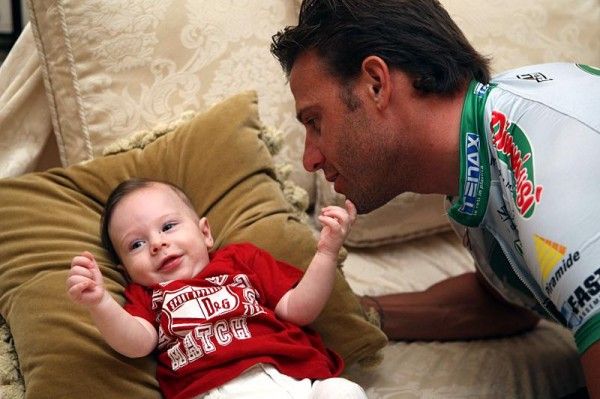 Alessandro Petacchi at home with his new boy, Alessandro