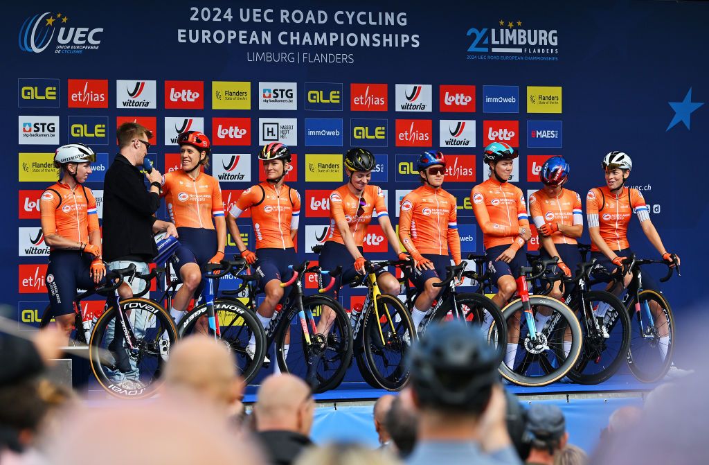 The Netherlands team line-up for the UEC Road Race European Championships