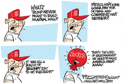 Political cartoon U.S. Trump Mexico border wall MAGA
