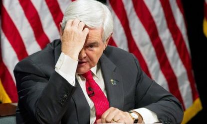 Newt Gingrich's status as a GOP presidential frontrunner is in serious jeopardy, with one survey of Iowa voters putting him in third place behind Ron Paul and Mitt Romney.