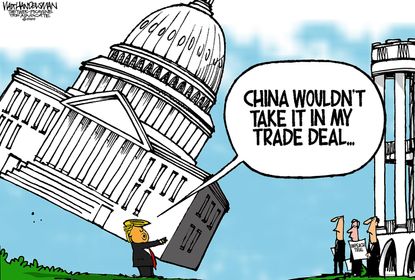 Political Cartoon U.S. Trump White House China trade deals