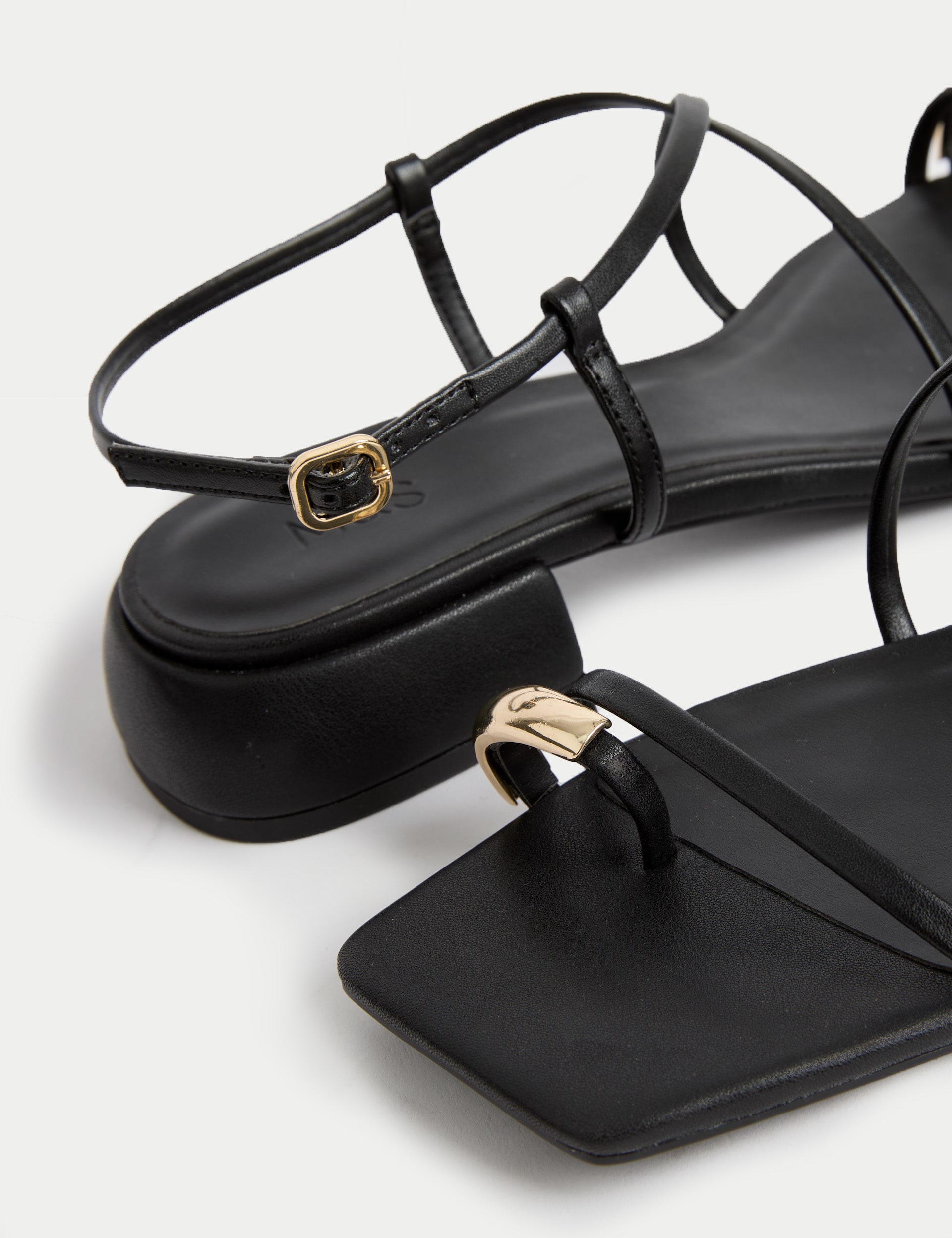 Ring Detail Ankle Strap Block Heel Sandals