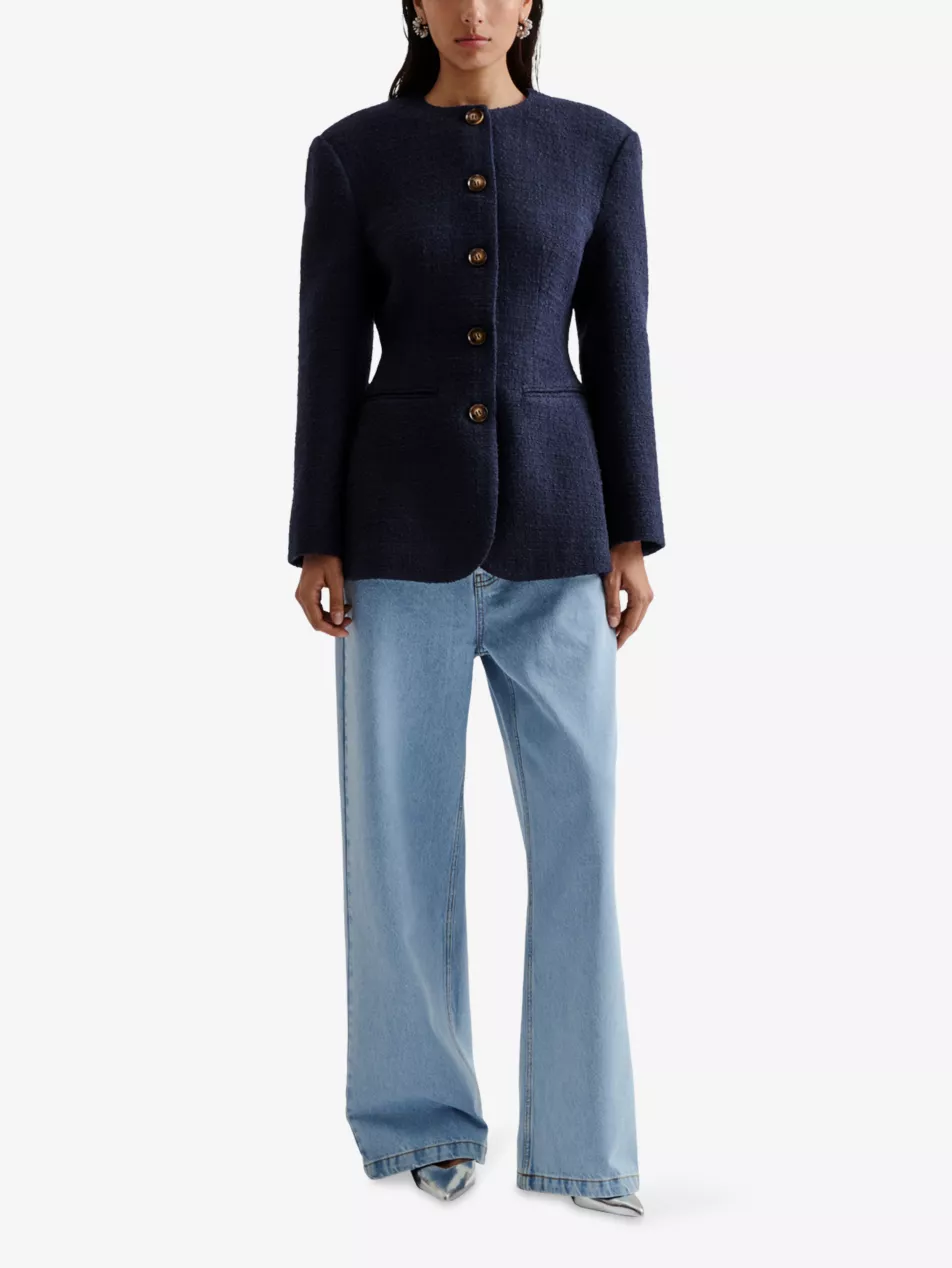 Carol Fitted Round-Neck Wool-Blend Blazer
