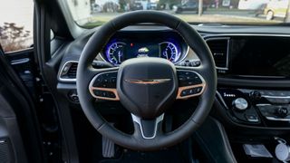 Steering wheel with the 2024 Chrysler Pacifica Hybrid Pinnacle.